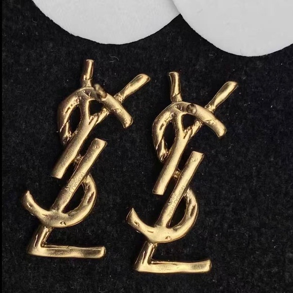 Yves Saint Laurent Gold Logo Earrings - Picture 1 of 4